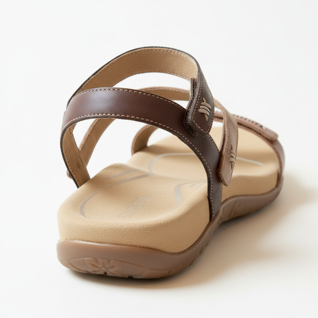 Brown sandal with beige sole on a white background