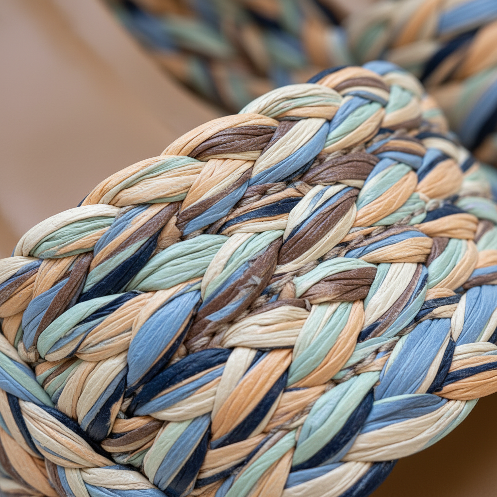 Close-up of braided rope with multicolor pattern