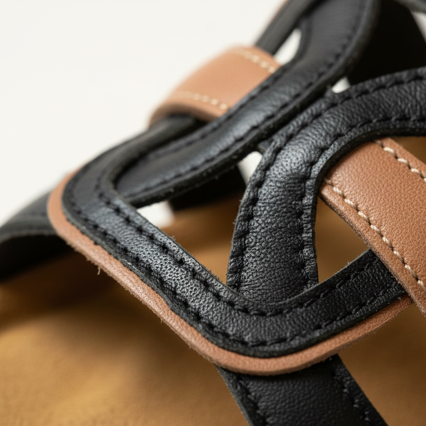 Close-up of brown and black leather straps