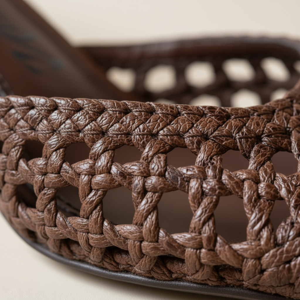 Close-up of a brown woven basket with a blurred background