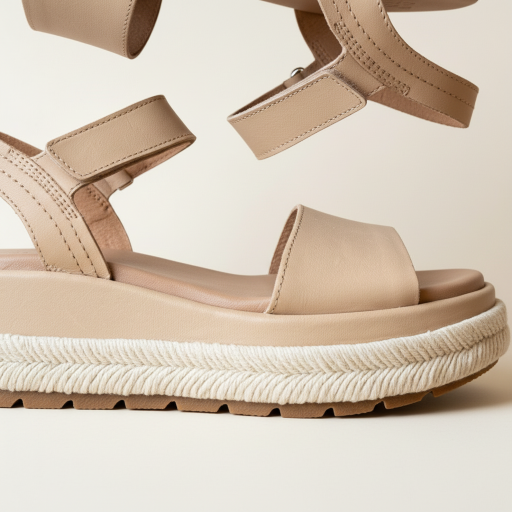Beige sandal with platform sole on a light background