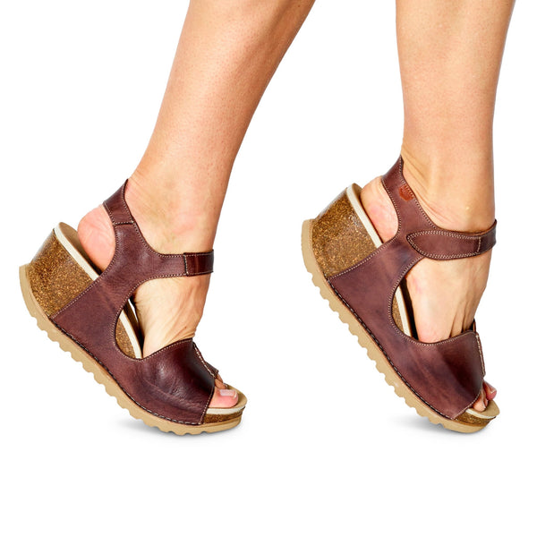 Chocolate brown wedge sandals best sale