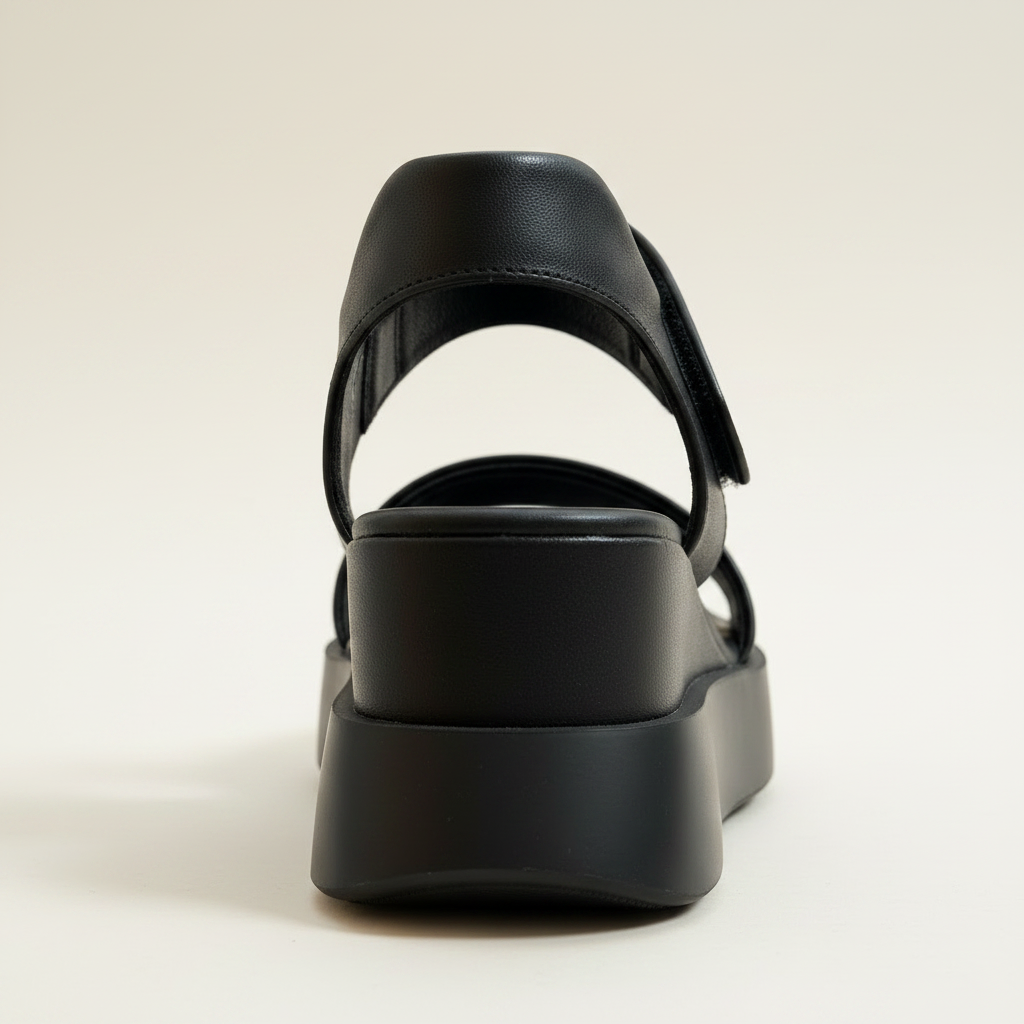 Black sandal on a light beige background