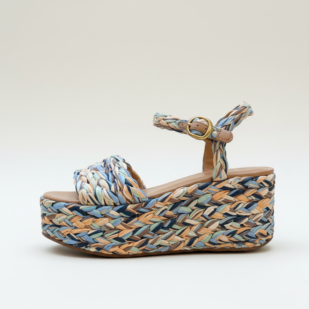 Woven sandal with braided design on a light background