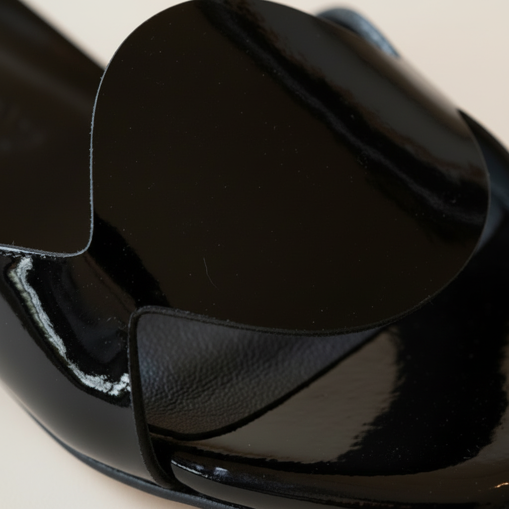 Close-up of a black leather product with a textured surface