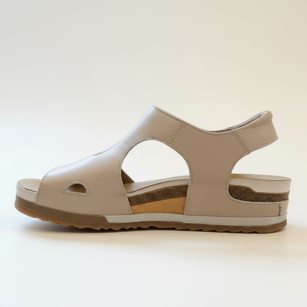 Beige sandal on a light beige background