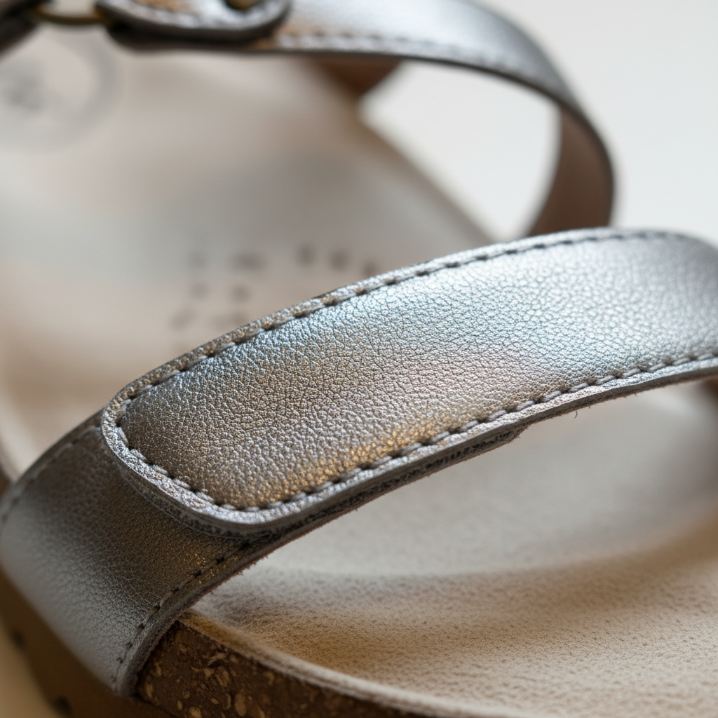 Close-up of a leather strap with stitching detail