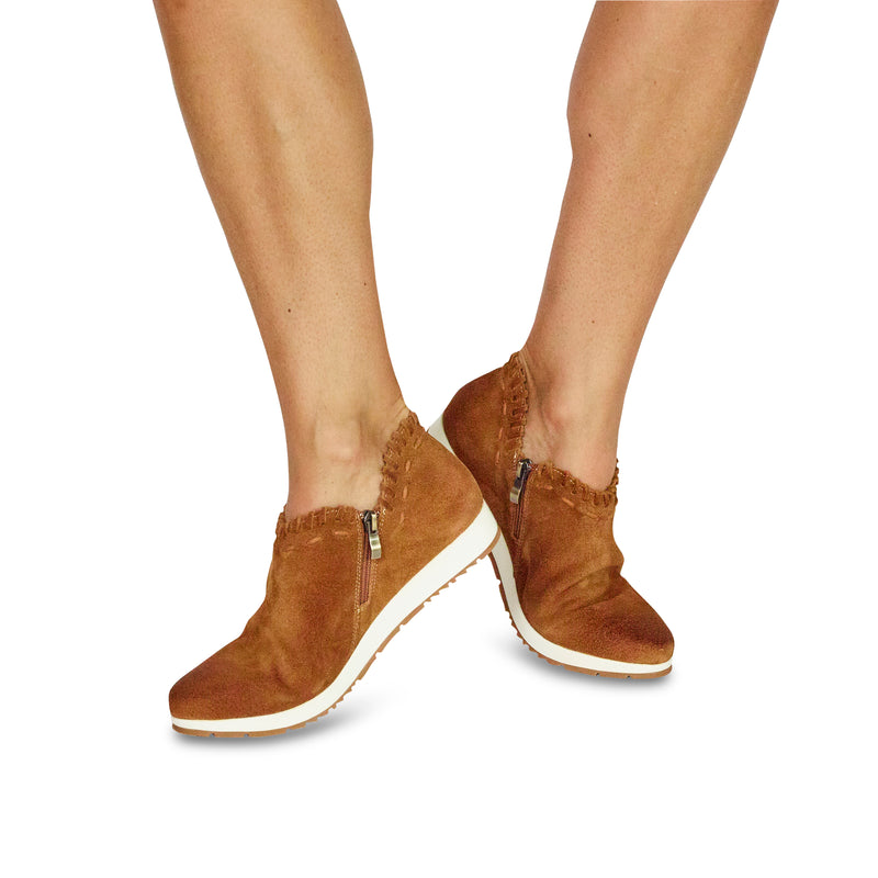 Comfortable Womens V-Cut Wedge Booties - Antelope Shoes Cognac / 5