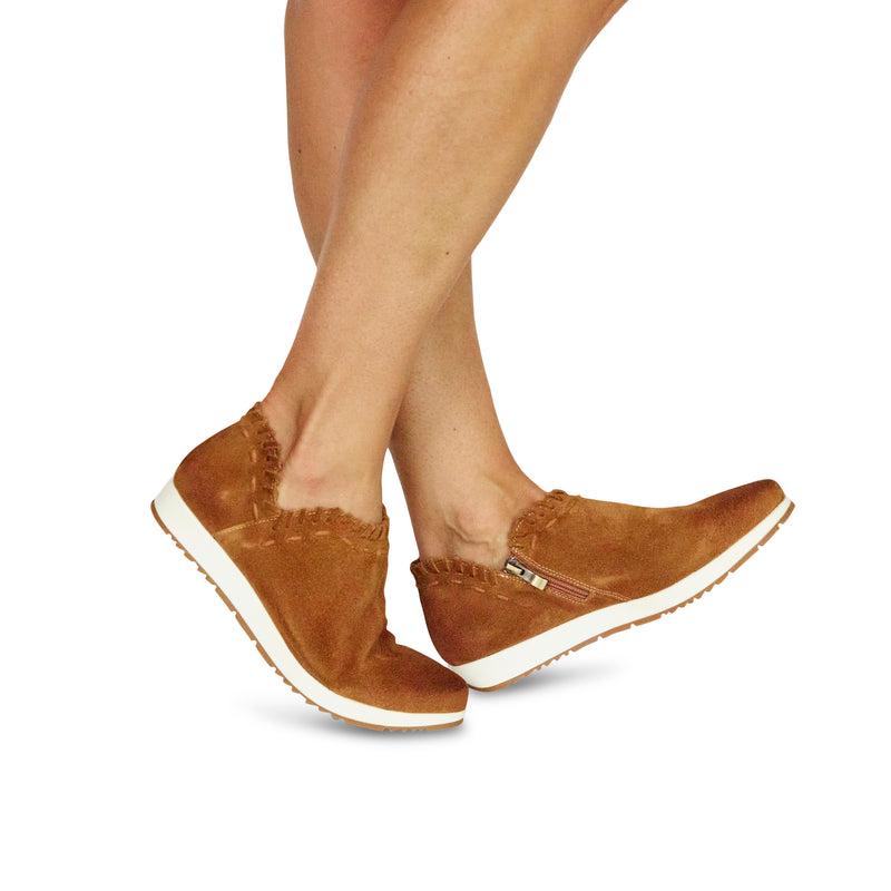Comfortable Womens V-Cut Wedge Booties - Antelope Shoes Cognac / 5