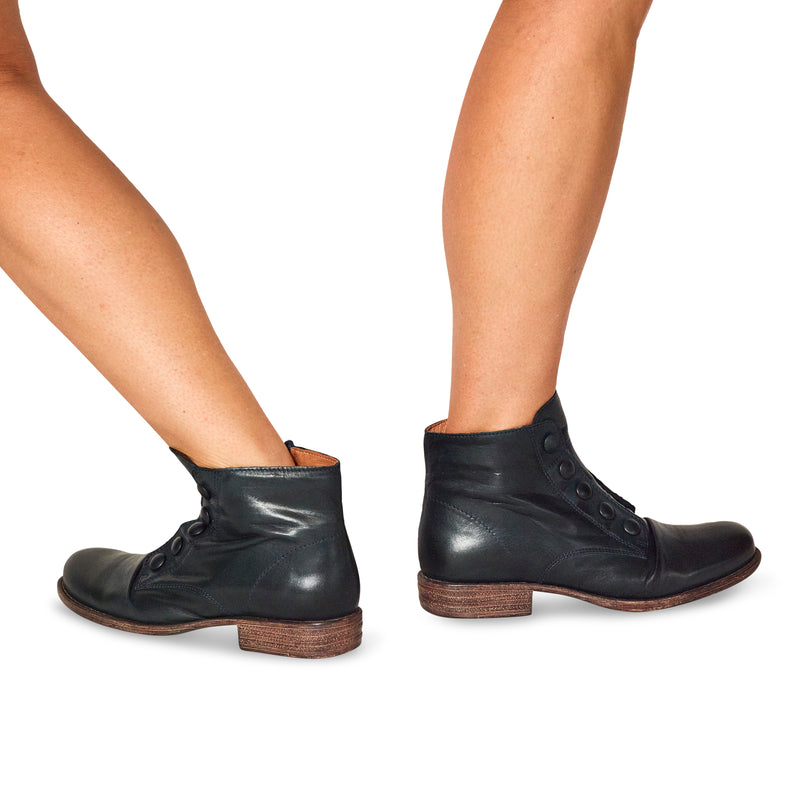 Miz Mooz Leather Button Ankle Boots Louise Black