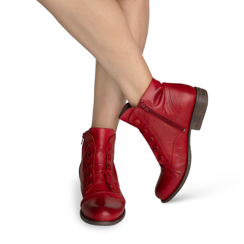 Miz Mooz Leather Button Ankle Boots Louise Red